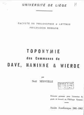 Toponymie Dave, Naninne, Wierde, 1962